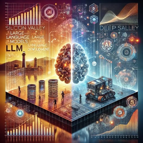 DALL·E 2025-02-10 23.44.18 - A balanced, futuristic square-format illustration of transparency in LLM development and the rise of DeepSeek. The image showcases a high-tech AI rese