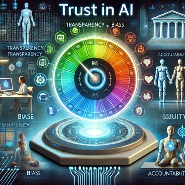 DALL·E 2025-02-11 10.19.03 - A balanced, futuristic square-format illustration depicting trust in AI. The first image showcases a holographic AI trust gauge, visualizing varying l