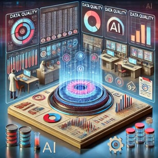 DALL·E 2025-02-11 21.30.26 - A balanced, futuristic square-format illustration highlighting data quality in AI. The image showcases a digital data lab where experts analyze hologr